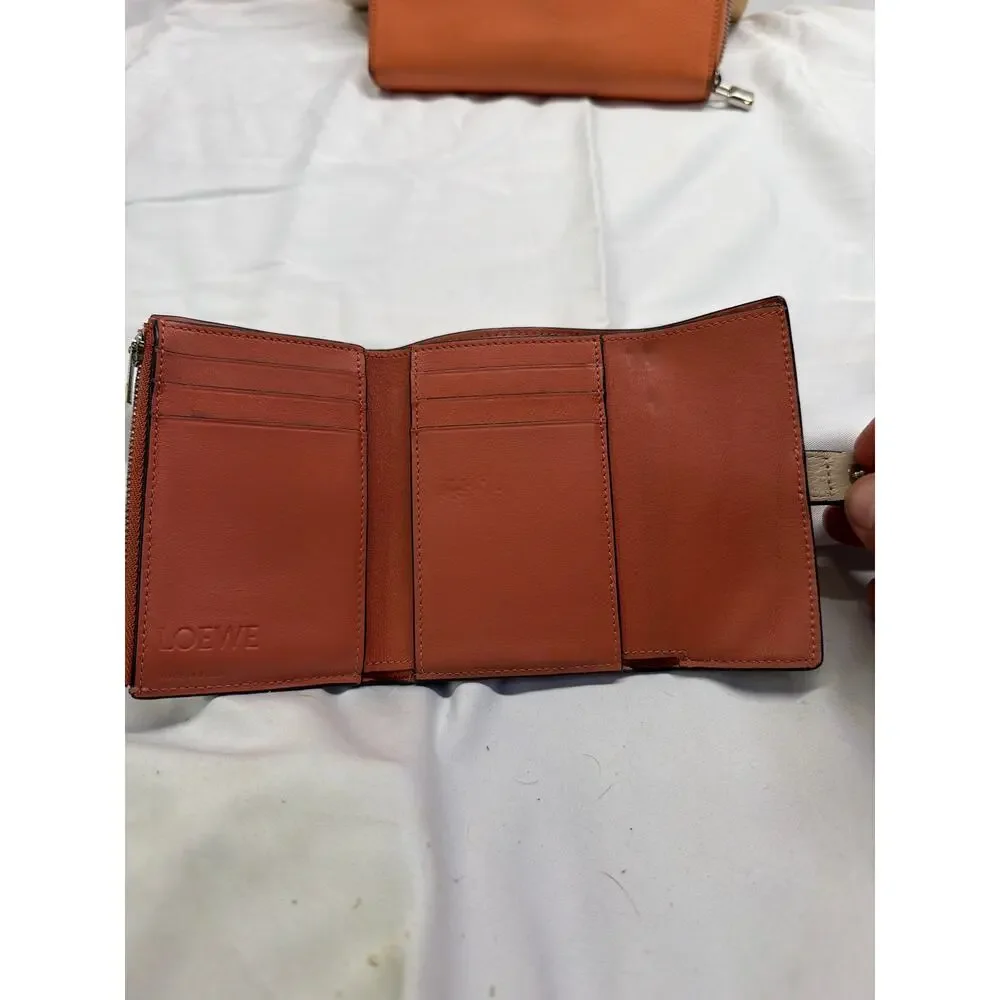 Loewe Soft Grained Calfskin Medium Vertical Wallet Two-Tone Taupe Orange